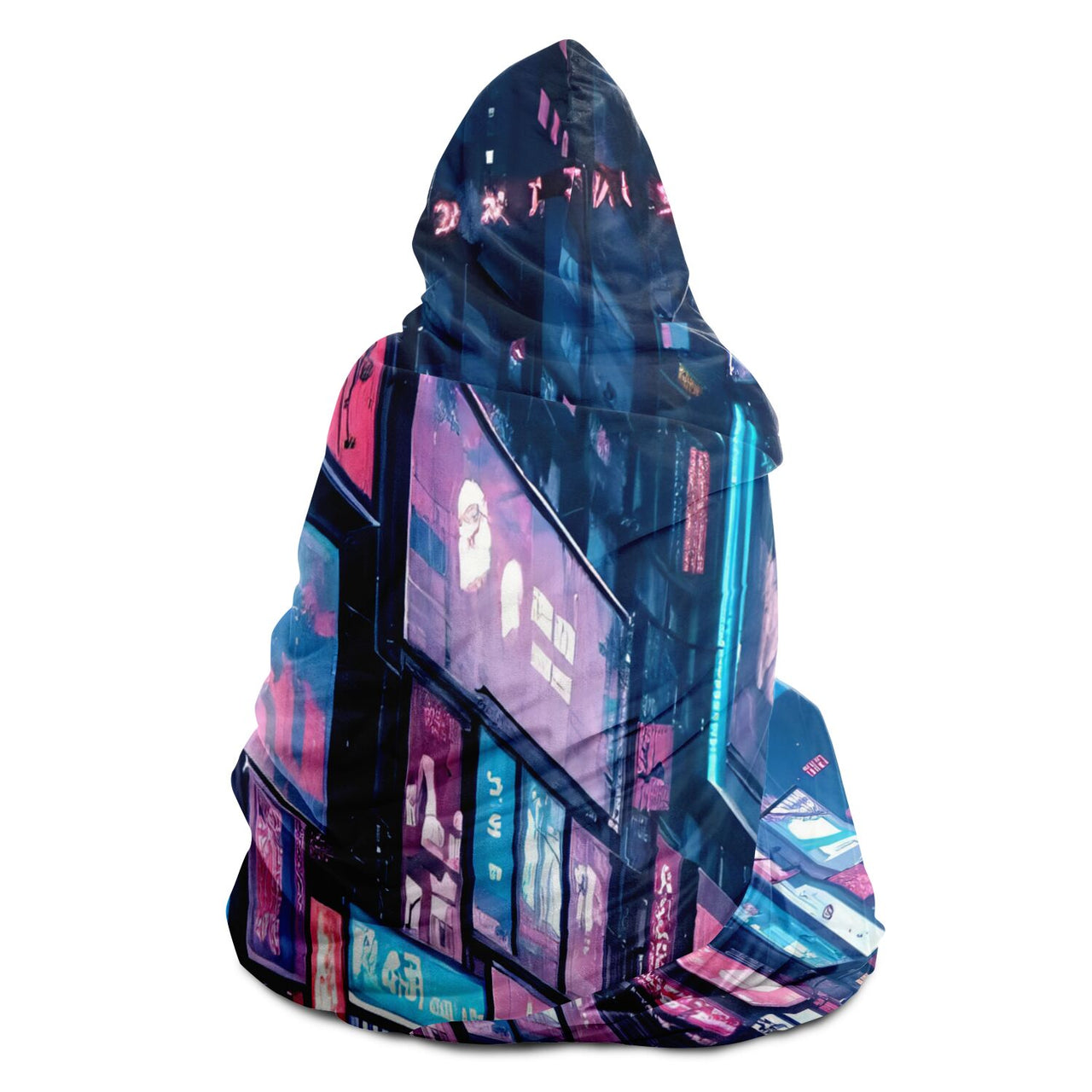 Neon Metropolis Nightfall Hooded Blanket