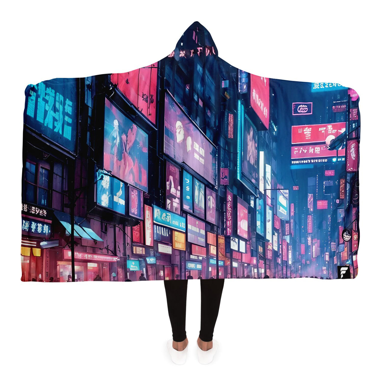 Neon Metropolis Nightfall Hooded Blanket